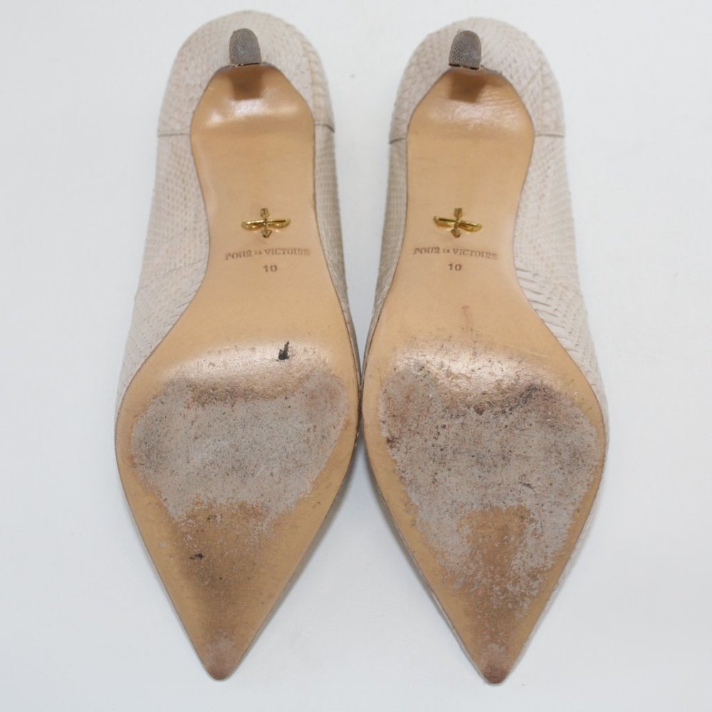 Pour la Victoire Leather Lace Pointed Toe Pumps Beige High Heels #133 - Picture 10 of 11